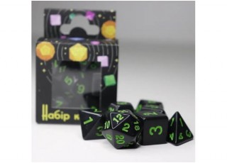 Набор кубиков Opaque 7 Dice Set - Black (w-green) (7 шт.)