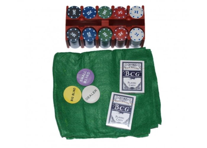 Покерный набор 200 фишек с номиналом + сукно (жестяная коробка)