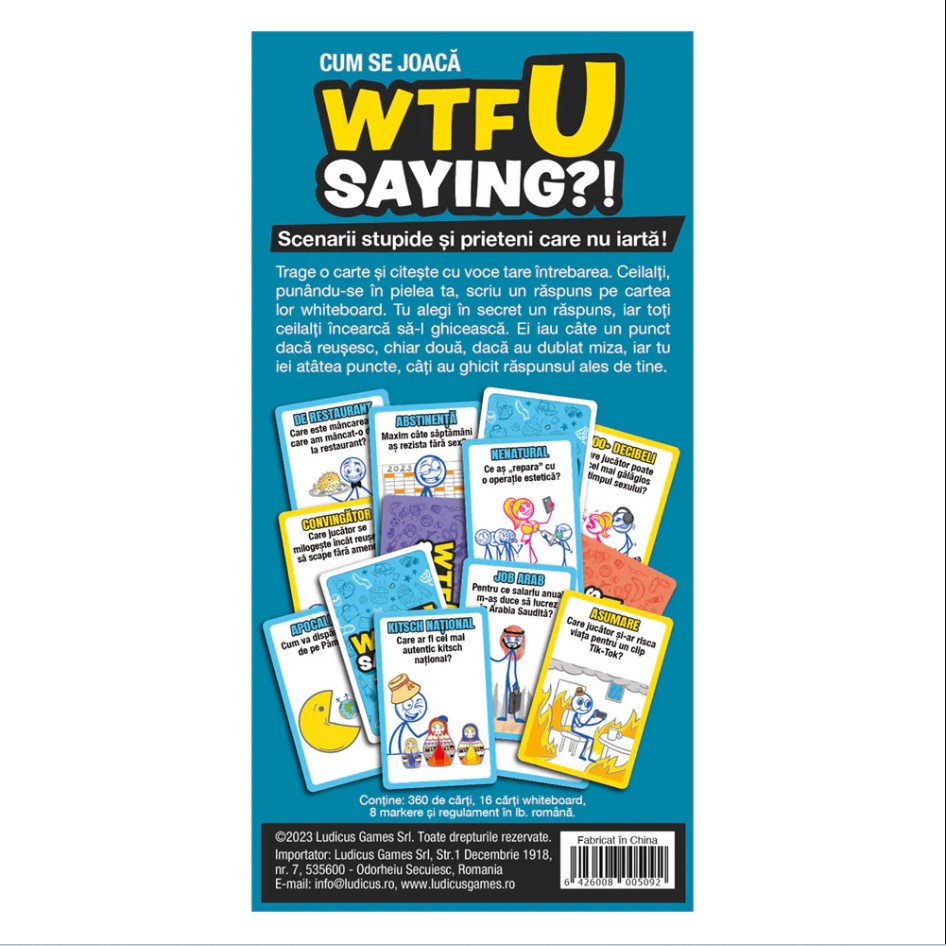Дно коробки настольной игры WTFU Saying?! (рум.)