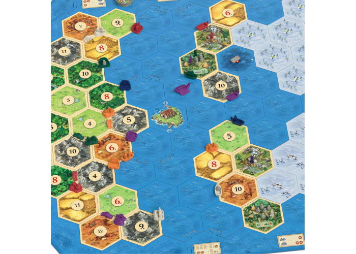 Компоненты дополнения Катан: Первопроходцы и пираты. Дополнение для 5-6 игроков (рум.)