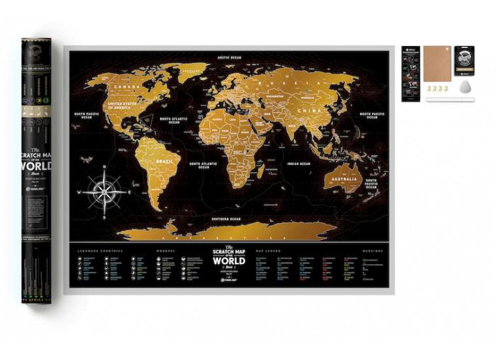 Скретч карта мира в подарочном тубусе Travel Map Black World