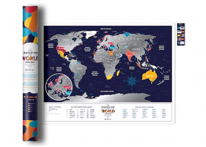 Скретч карта мира в подарочном тубусе Travel Map Holiday World