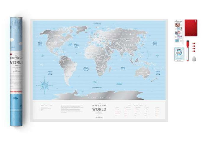 Скретч карта мира в подарочном тубусе Travel Map Silver World
