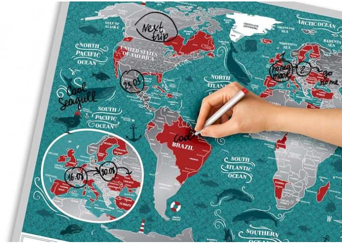 Скретч карта мира в подарочном тубусе Travel Map Marine World