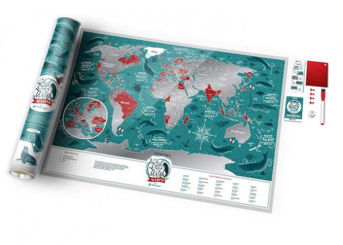 Răzuriți harta lumii într-un tub cadou Travel Map Marine World