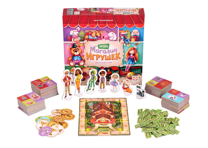 Коробка с игровыми компонентами настольной игры Мой магазин игрушек (My Own Toy Shop)